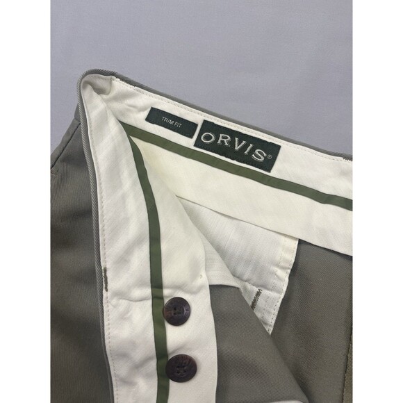ORVIS Trim Fit Plain Front Chinos Khakis Pants Mens 35x27 100% Cotton Tan Beige - Picture 12 of 14